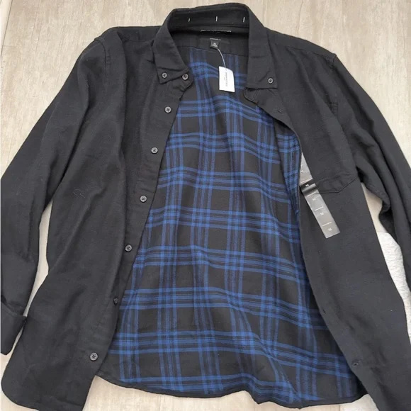 Banana Republic Black Shirt with Blue Plaid Lining- M (NWT- never worn!) - Picture 1 of 4